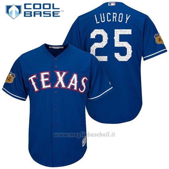 Maglia Baseball Uomo Texas Rangers Jonathan Lucroy 2017 Allenamento Primaverile Cool Base